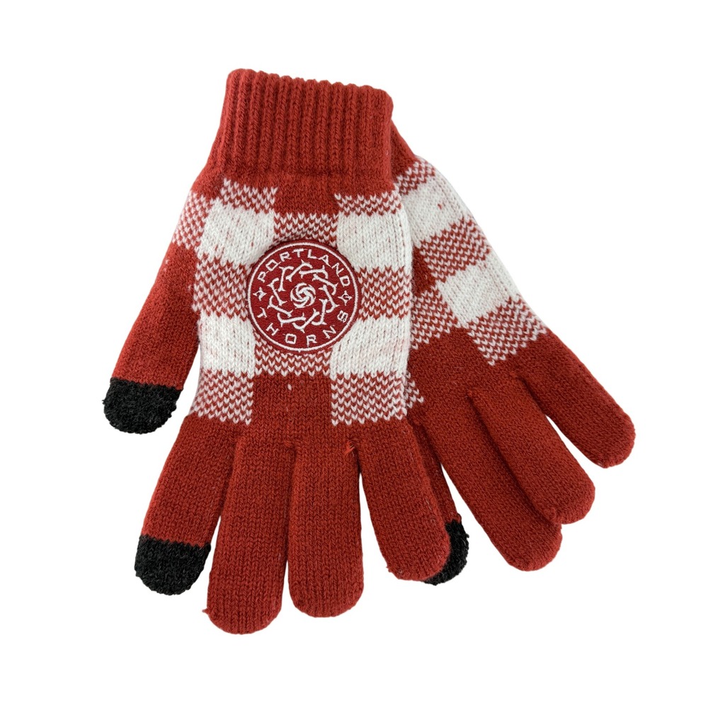 Portland Thorns NWSL FOCO Buffalo Plaid Knit Gloves‎ Touchscreen Red White